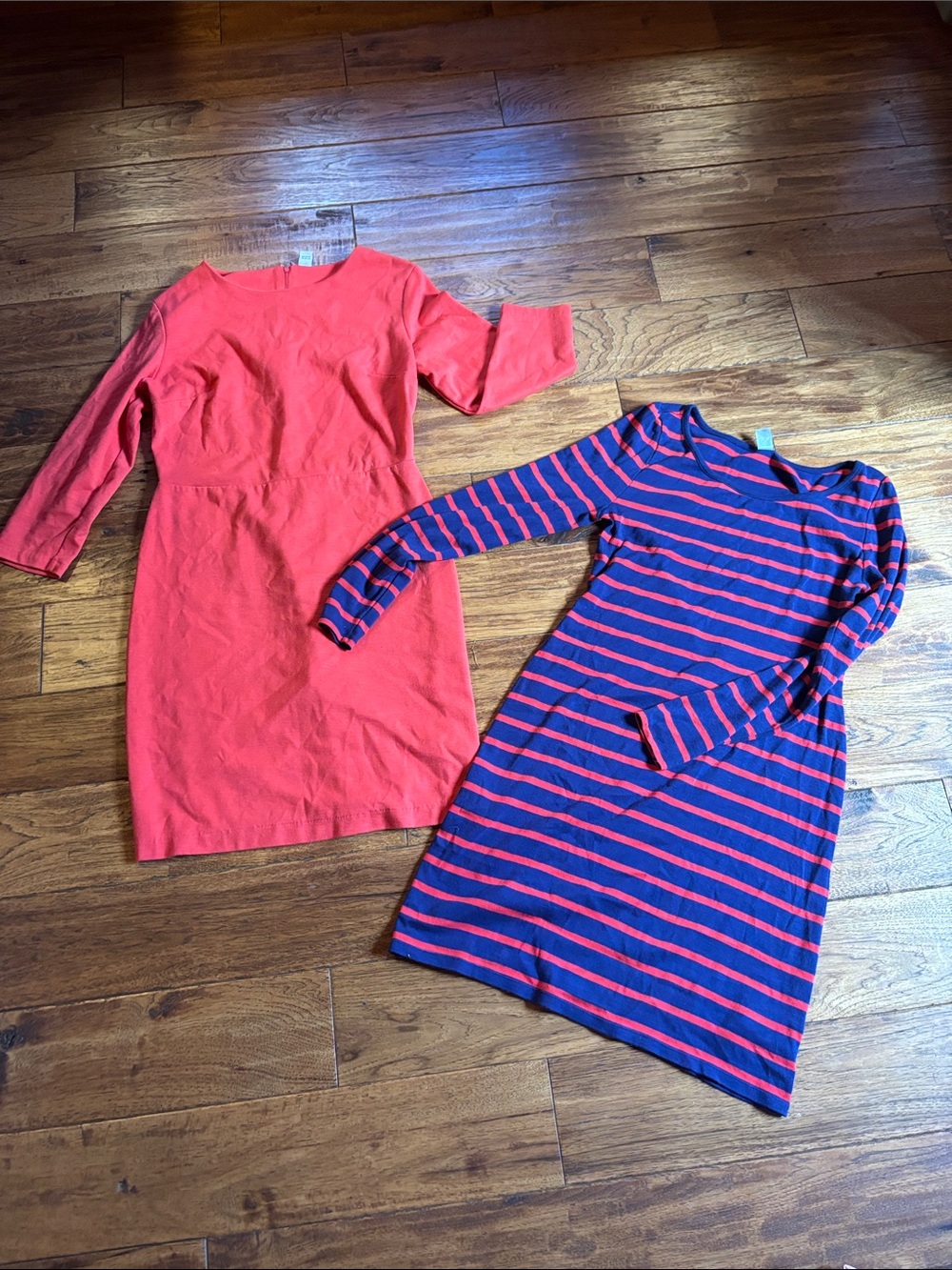 Old Navy Coral Solid Midi & Navy with Coral Stripes Midi Dresses